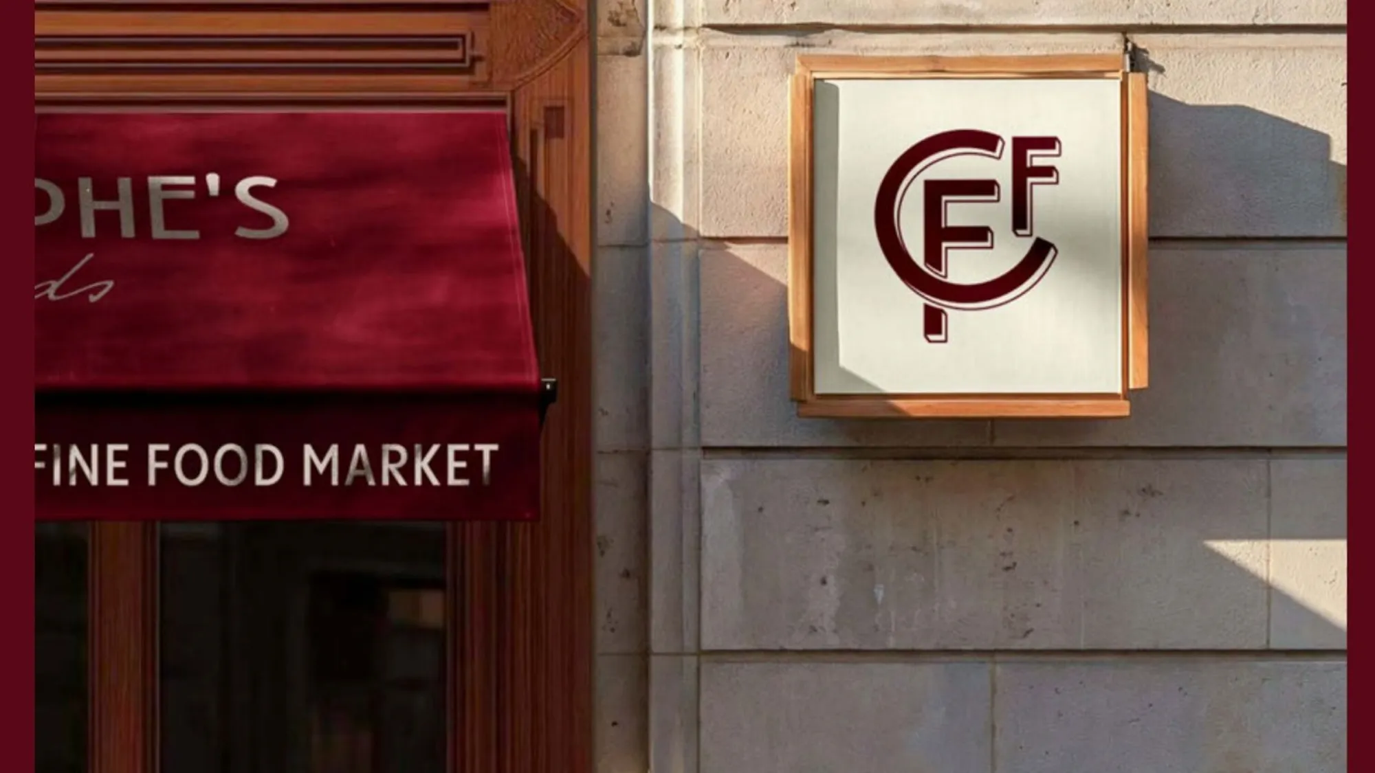 Christophe's Fine Foods awning and monogram sign