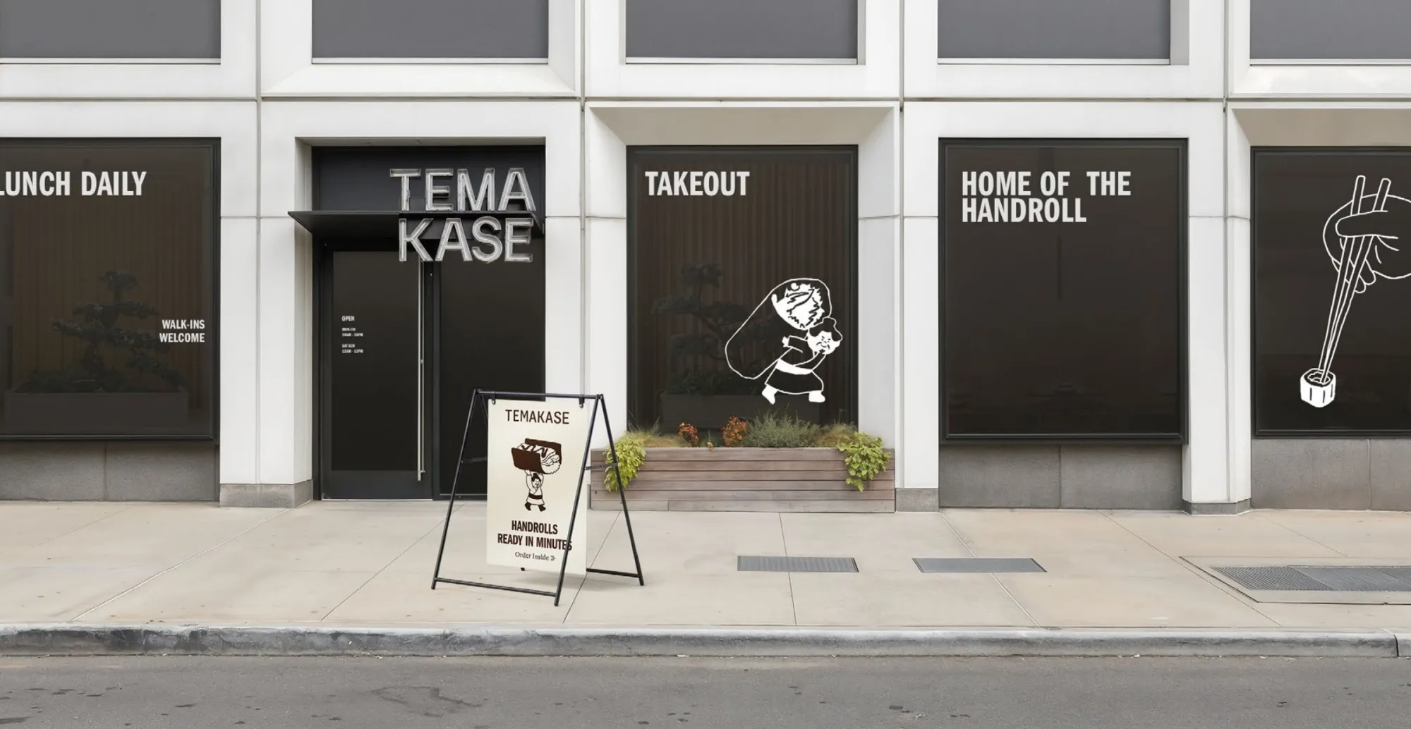 Temakase storefront with window graphics